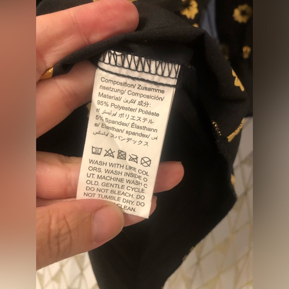 💛PLEASE BUNDLE💛 Shein black, gold flowers, long sleeve dress - sz Large - Picture 6 of 12